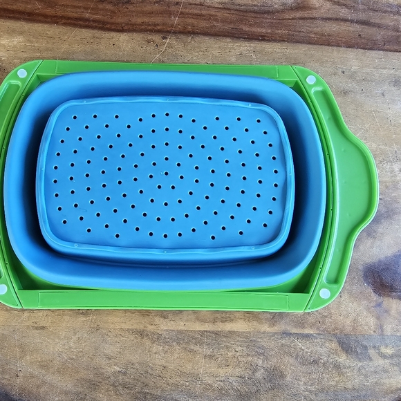 Large Sink Strainer Colander Collapsable Expandable Handles Green and Blue - Picture 8 of 8